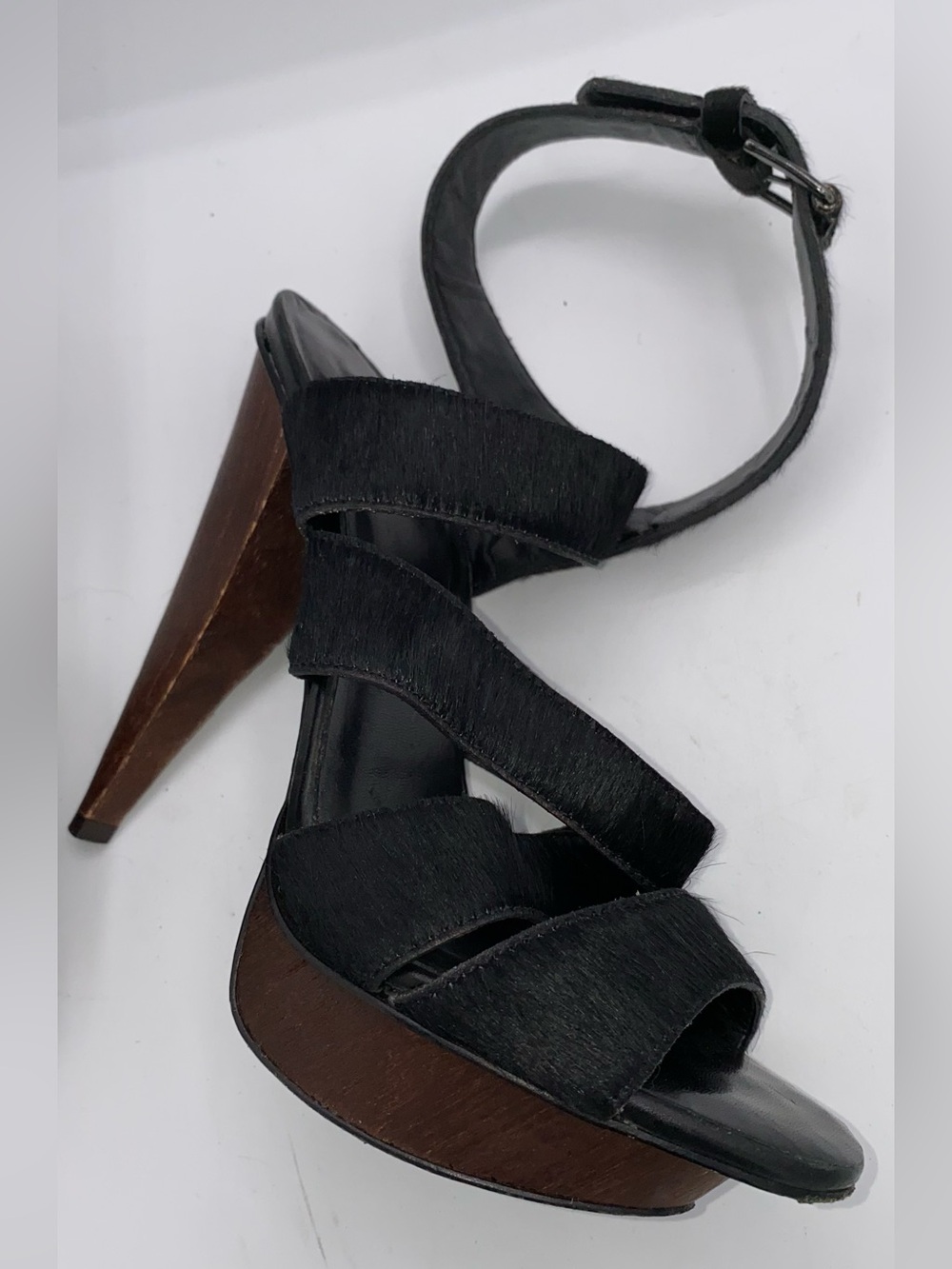 Report Signature Black Calf Skin Sandals Shoes Strap High Heels Party  7.5  AA18